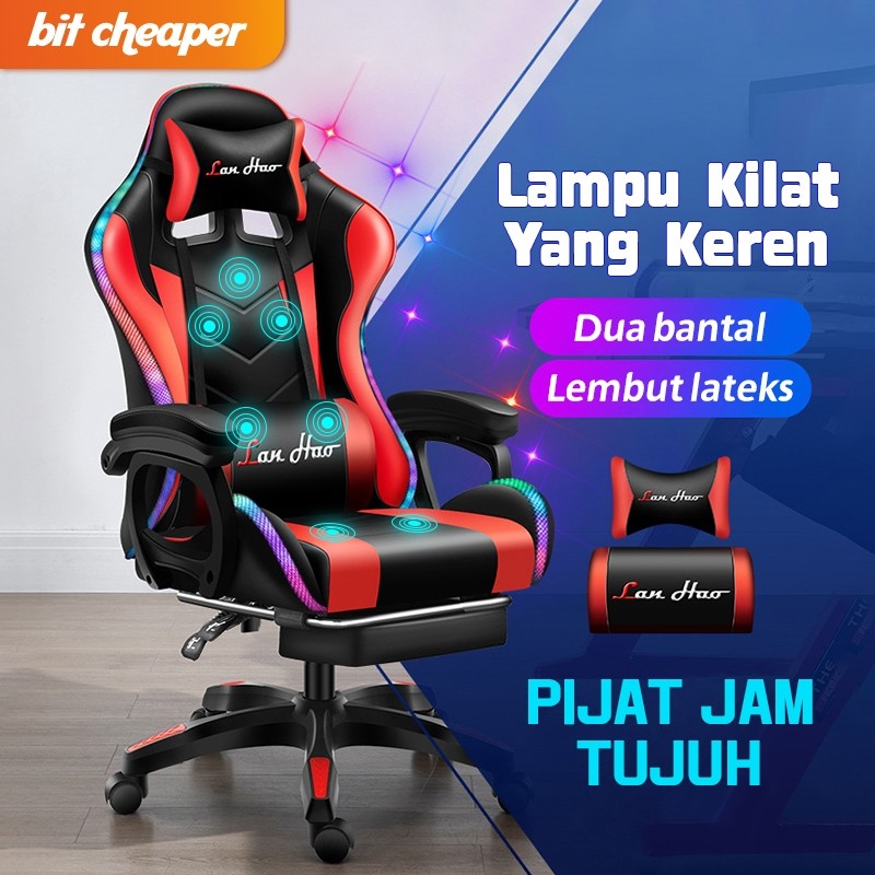 

Kursi gaming audio bluetooth/LED strip pijat 1 titik 7 titik kursi kantor mewah kursi permainan kursi gamer