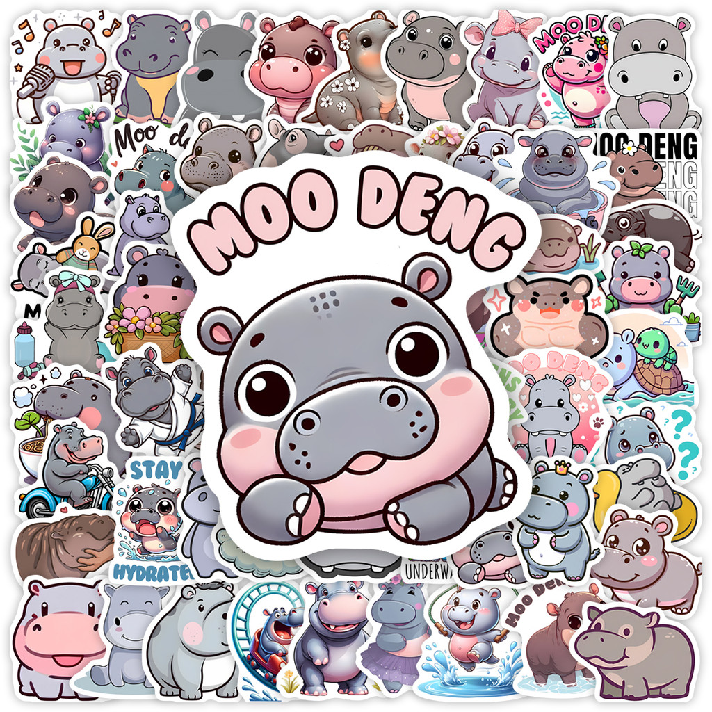 

10/30/60Pcs Cartoon Hippo Stickers KidsDIY Toys Gift for Scrapbook Junk Journals Laptop Luggage Bottles Decorative Waterproof