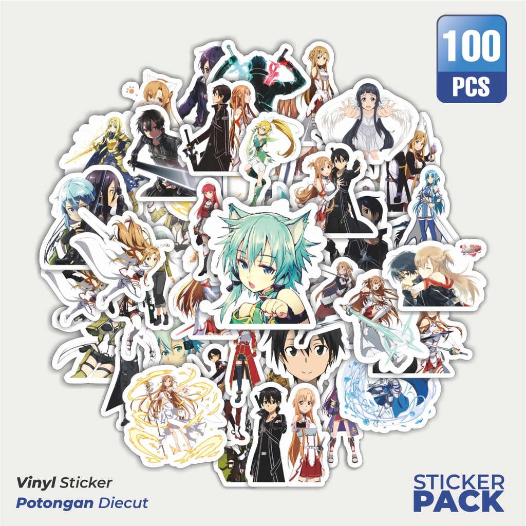 

Super Hemat! 100 PCS Stiker Anime Series Sword Art Online Character Mix Waterproof Aesthetic- Untuk Laptop, Motor, dan Helm - Paper Stationery Pack