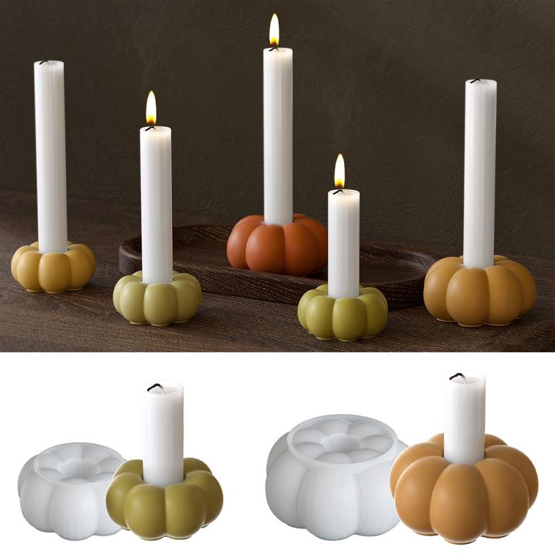 

3D Pumpkin Candlestick Silicone Mold Halloween Ornament Pumpkin Candle Holder Decoration DIY Plaster Cement Epoxy Resin Mold