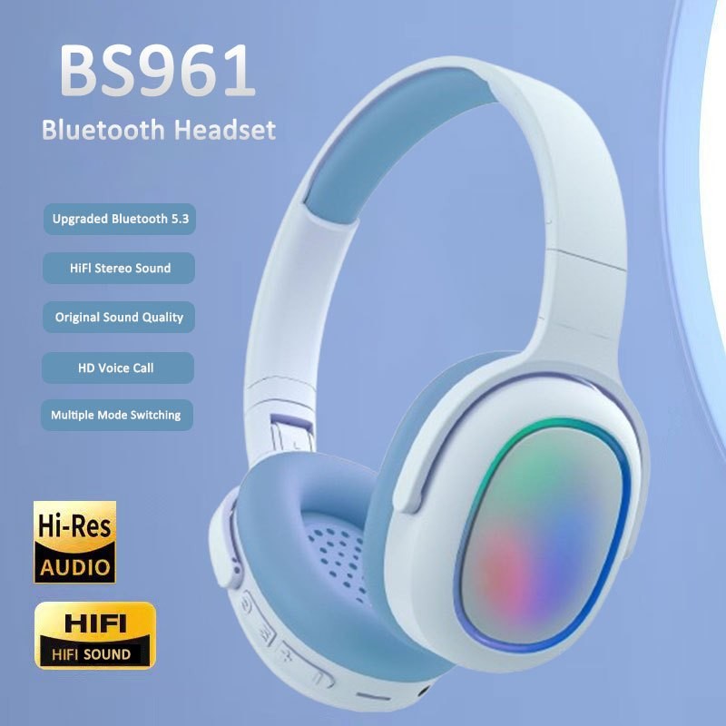 New RGB BS961 Headset Gaming Bluetooth Wireless Sport Headphone With Noise Canceling Mic Earphone