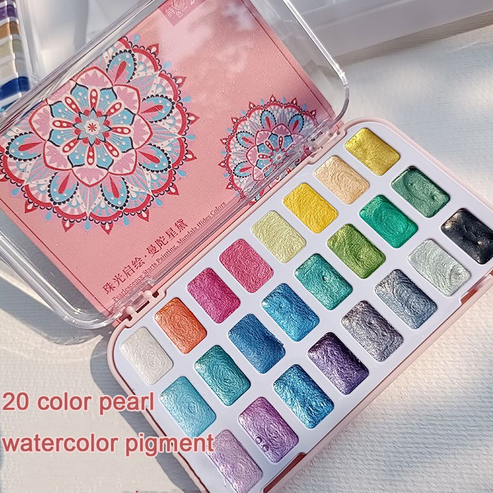 

24-colors Advanced Pearlescent Watercolor Paint Collection - Artist's Solid Metal Glitter Palette, Non-toxic Watercolors, Art