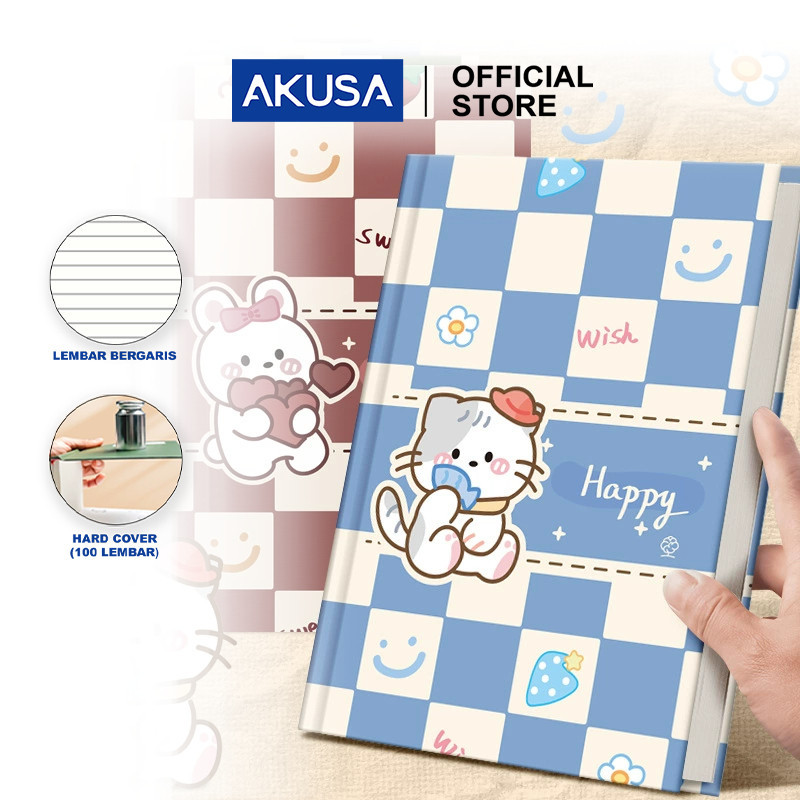 

AKUSA Hard Cover Book A5 Note Book Buku Catatan Journal Book Diary Kertas Tebal Tidak Tembus Scotch HCB003