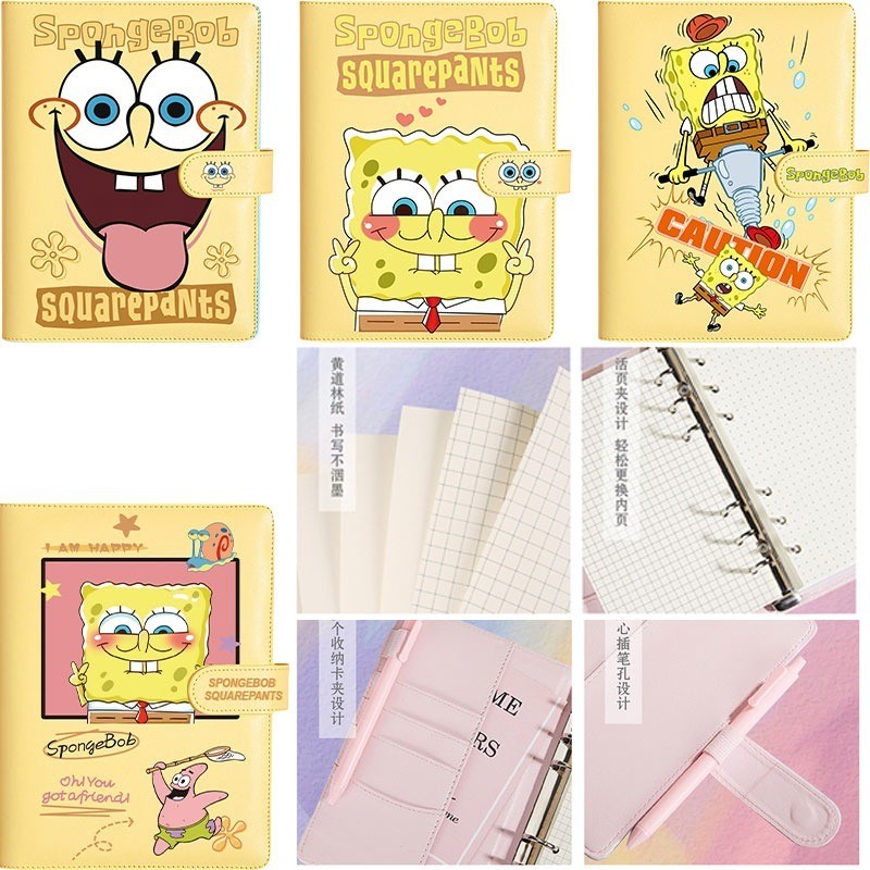 

SpongeBob A6 PU Leather DIY Binder Notebook Color Soft Cover Diary Handbook Agenda Planner Paper School Stationery Supplies Gift