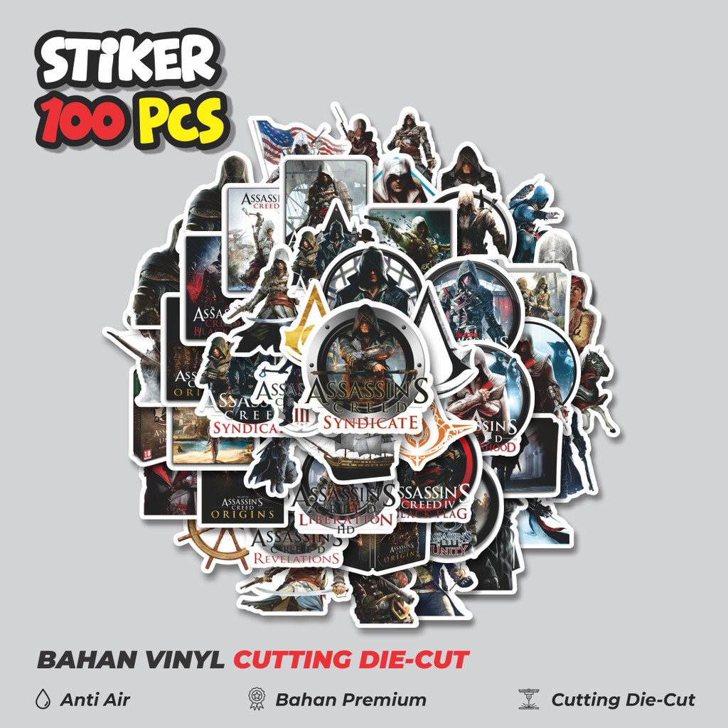 

Terbaru! 50 pcs Stiker Game Series Assasin's Creed Universe Mix 1 Dekorasi Lucu Kreatif untuk Notebook, Skateboard, HP