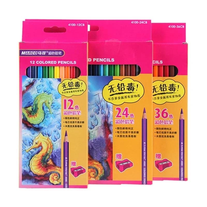 

Marco Colored Pencils Natural wood Pencils with Sharpener for School Cute Pencils Gift for kids Office School 12/24/36pcs