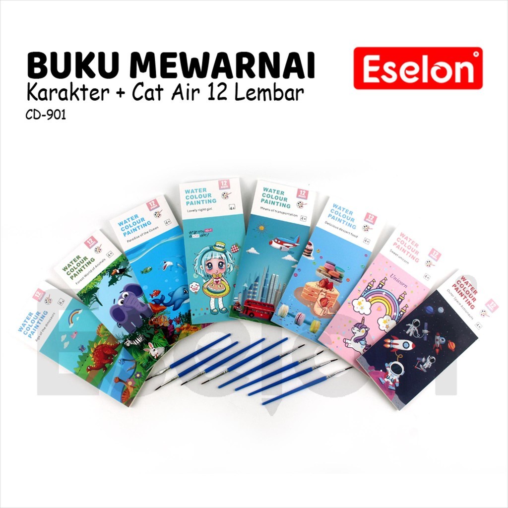 

❤️️Paket Set Mewarnai Lukis CD901 / Buku Mewarnai + Cat Air 12 lembar❤️️