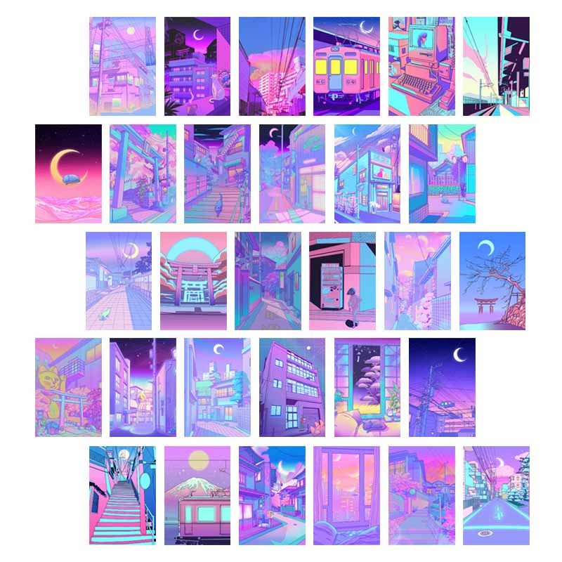 

10/30Pcs Ins Art Pink Street Scenery Postcard Wall Collage Kit Poster DIY Dorm Room Decpration Prints Photo Props Background