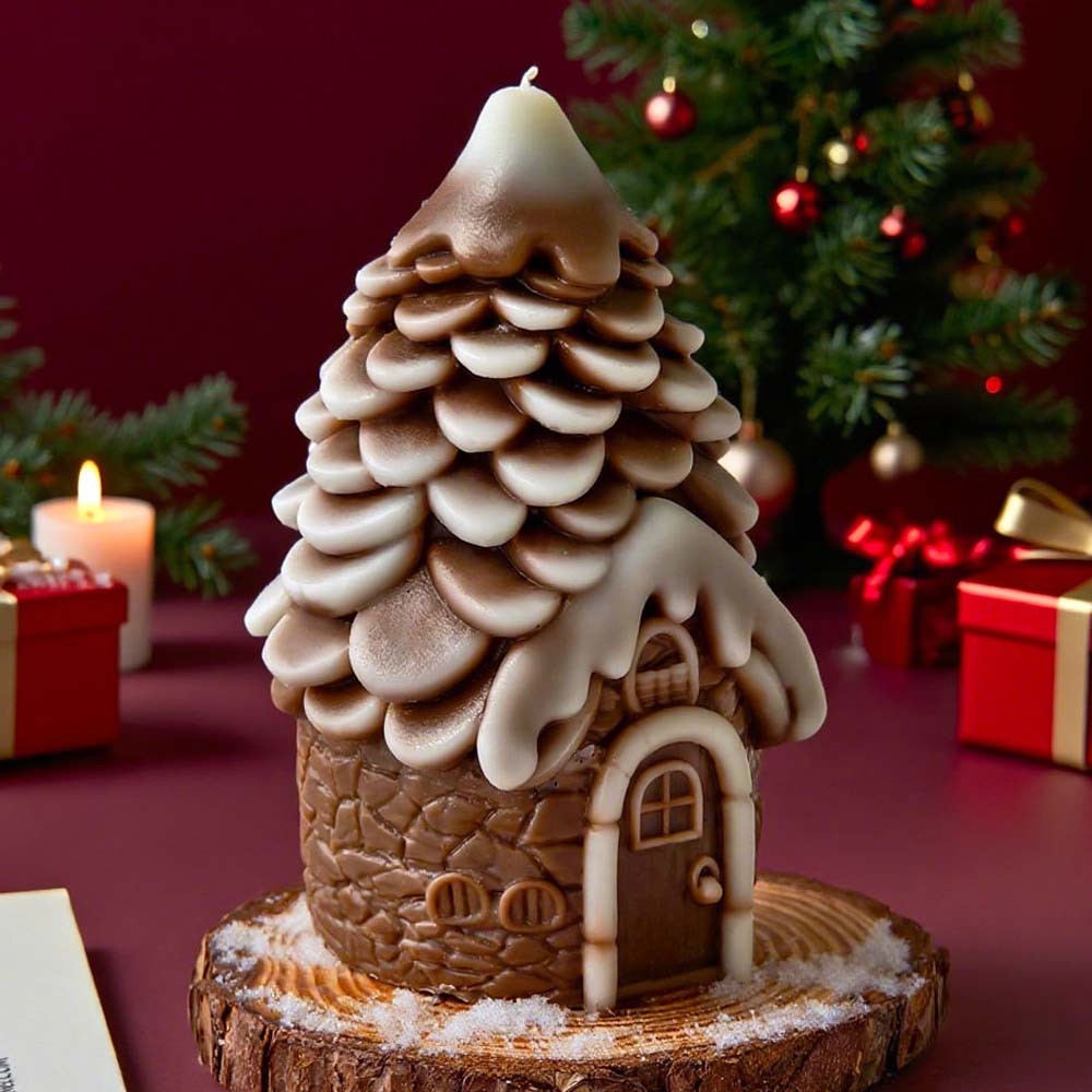 

3D Pine Cone Snows House Silicone Candle Mold DIY Handmade Ornaments Plaster Concrete Mold Xmas Craft Party Deco