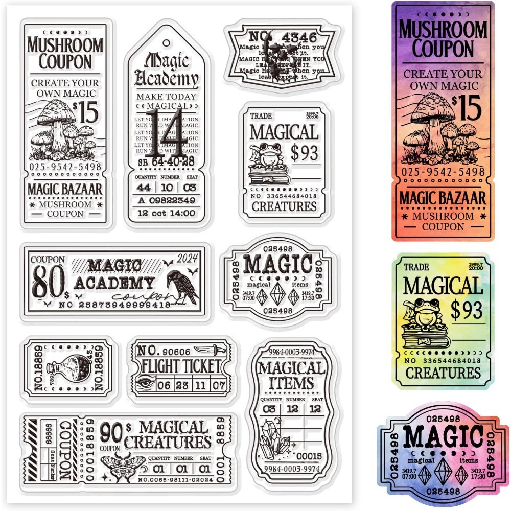 

Travel Ticket Clear Stamps Travel Tags Silicone Clear Stamp Seals Magic Crow Frog Ticket Transparent Stamps for DIY Scrapbooking