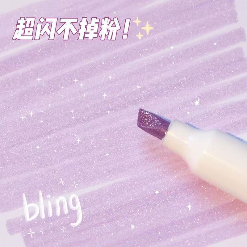 

6pcs Glitter Highlighter Pens Sparkling Pastel Art Marker for Note-Taking Scrapbook Painting Stationery School Supplies