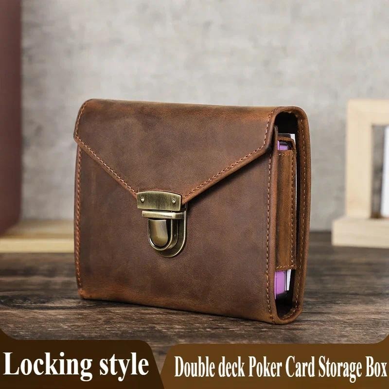 

Luxury Retro Leather Notebook Cover Case Pen Slot Business Stationery Office Supplies With Special Double Deck Poker Storage Box