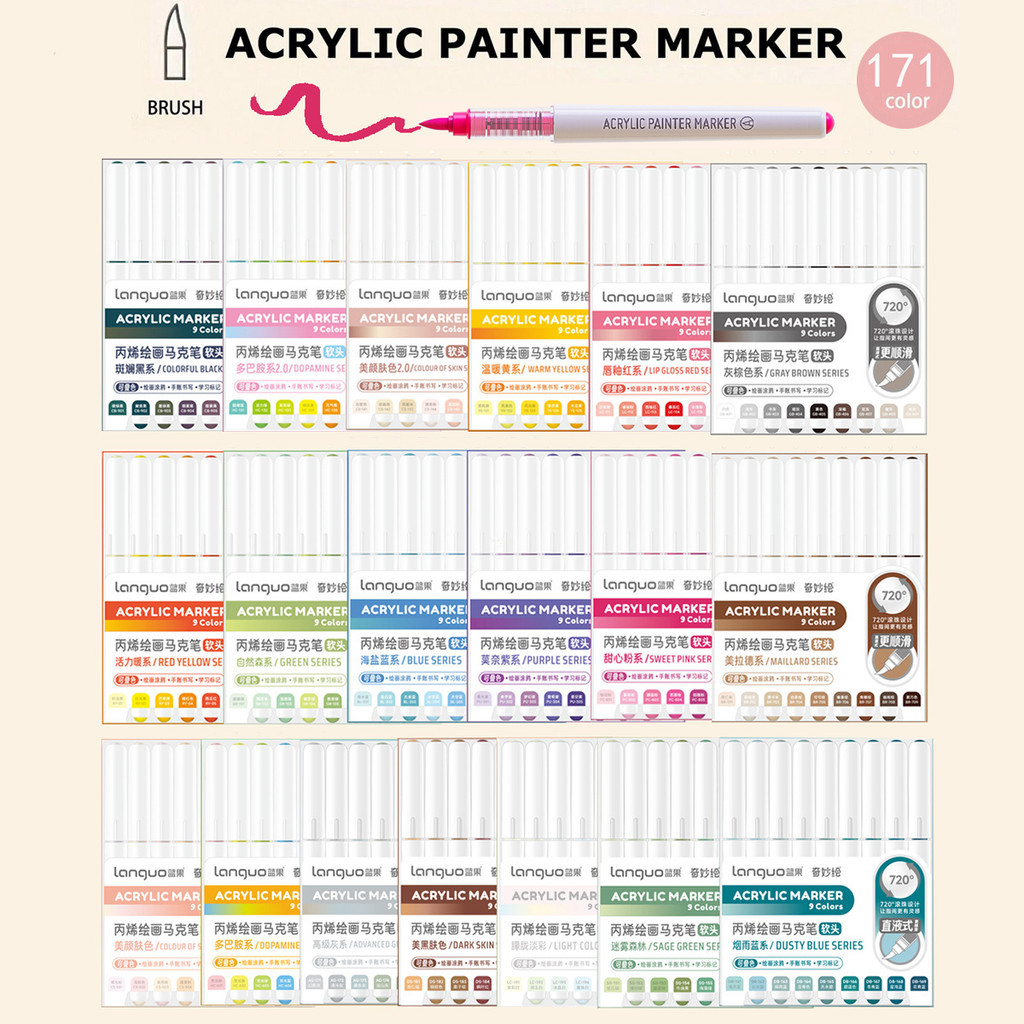 

Languo 81/126/171 Colors Acrylic Similar Tone Dual Heads marker Set Painting Drawing Artist Stationery