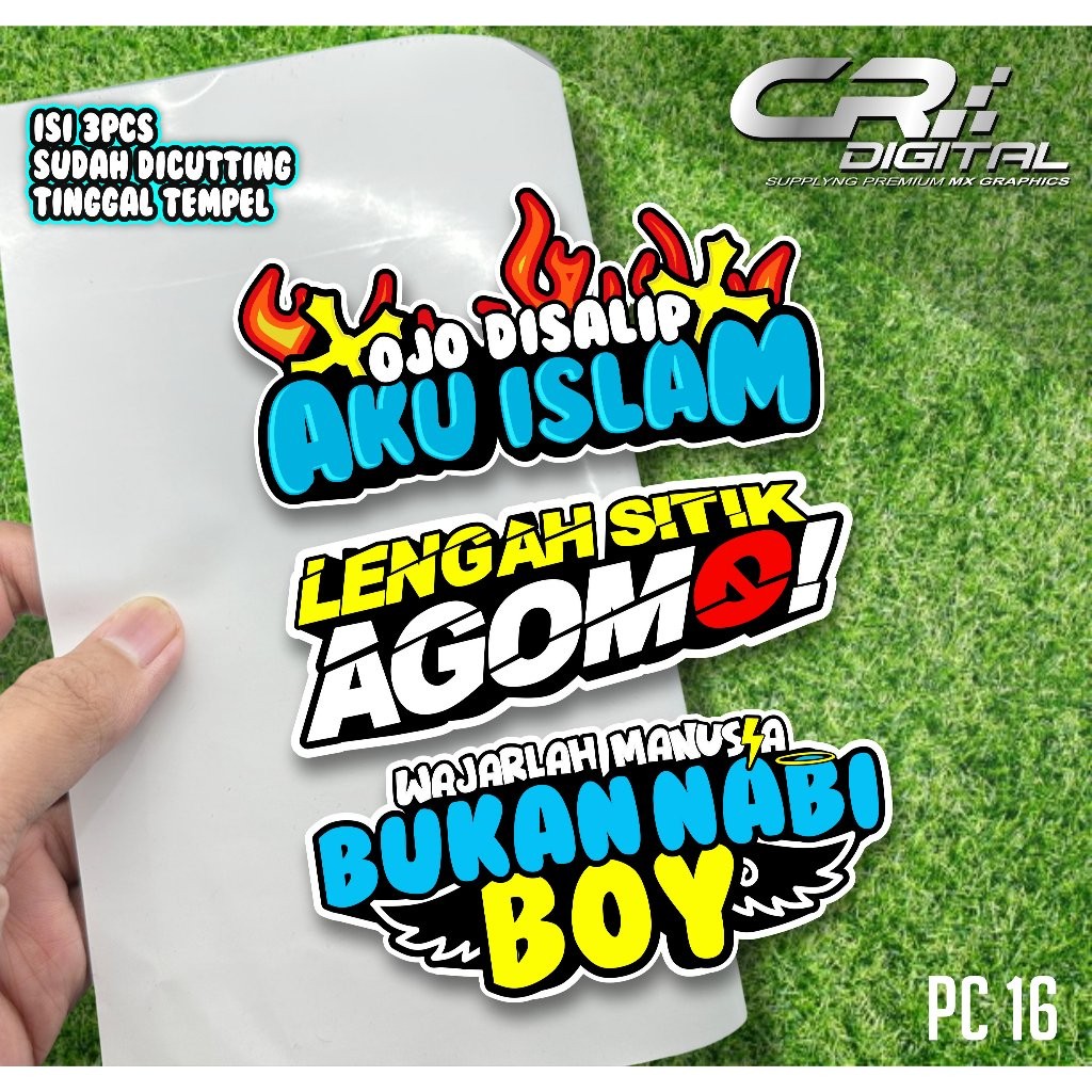 

Sticker Pack isi 3pcs Sticker Udah Di potong Sticker OJO DISALIP AKU ISLAM , LENGAH SITHIK AGOMO, BUKAN NABI VIRAL TERBARU PC16