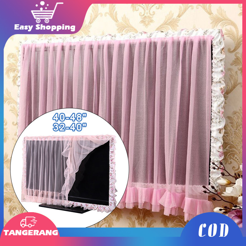 32"-48"  Sarung Penutup Tv Led Cover Tv Bahan Kain Lembut Elastis Renda Anti Debu