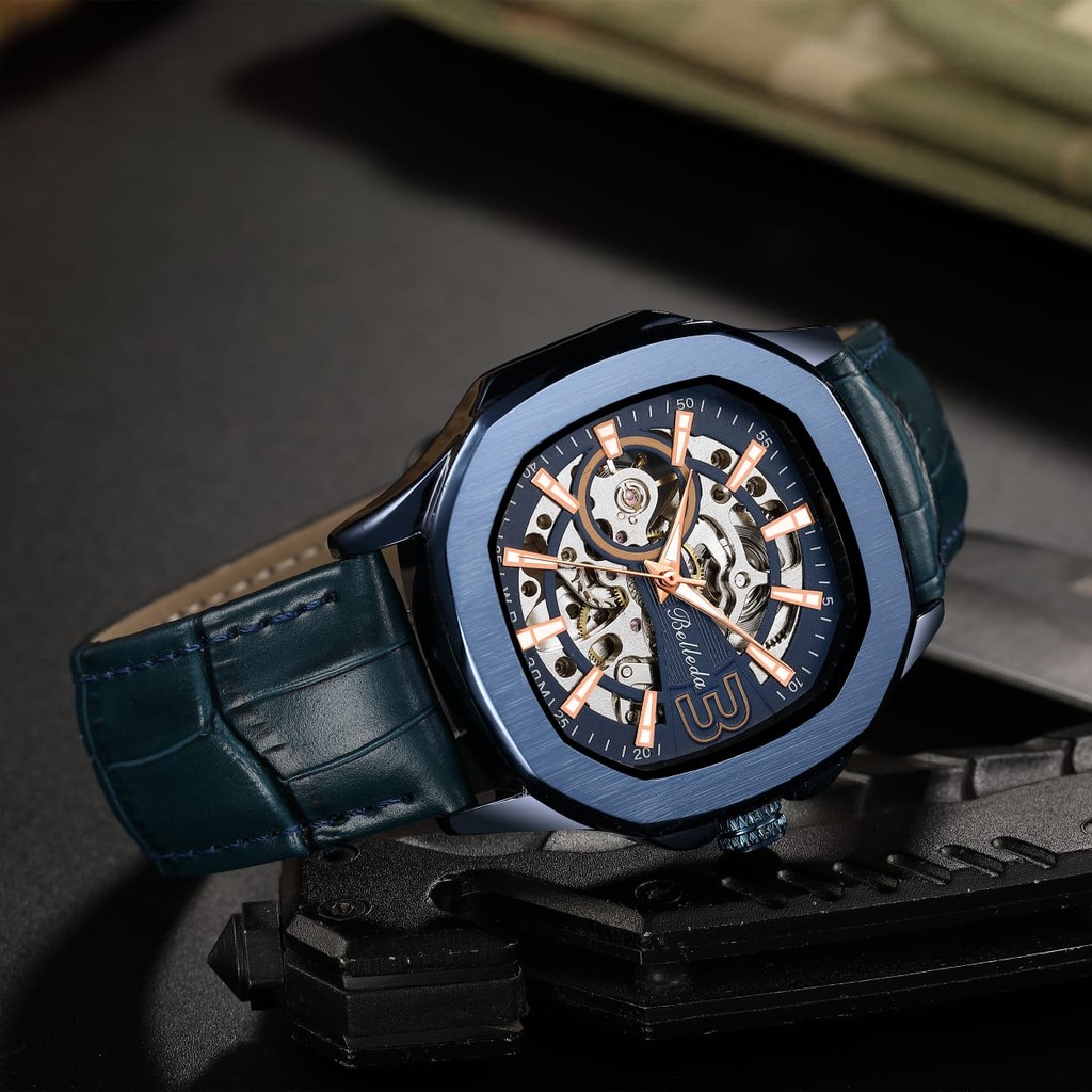 CC WATCH Jam Tangan Pria Belleda 9633 Tali Kulit Otomatis Sakelton Anti Air