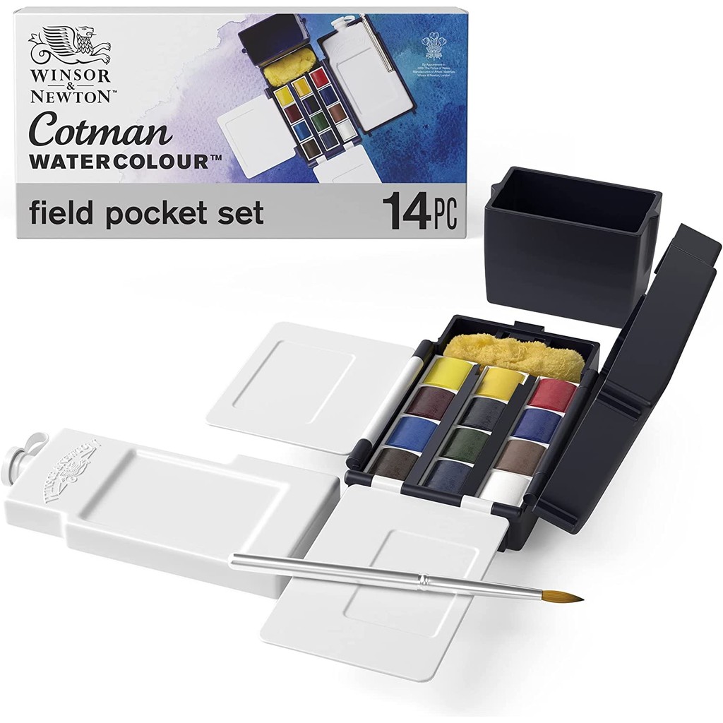 

Winsor & Newton Cotman Artist Water Colour Paint Field Pocket Travel Set 12 Colors Half Pans For Outdoor Watercolor Painting