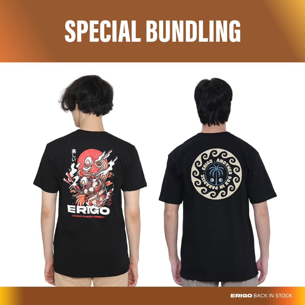 AXULE Erigo Bundling Paket Hemat T-Shirt Ramen Street Black + Another Day Black Unisex