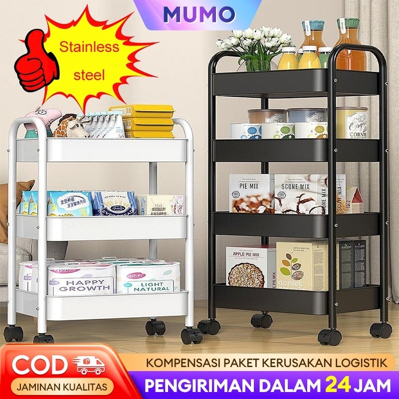 Rak Troli Susun Rak Susun Serbaguna 5 Susun Rak Troli Stainless Steel Rak Salon Rak Roda