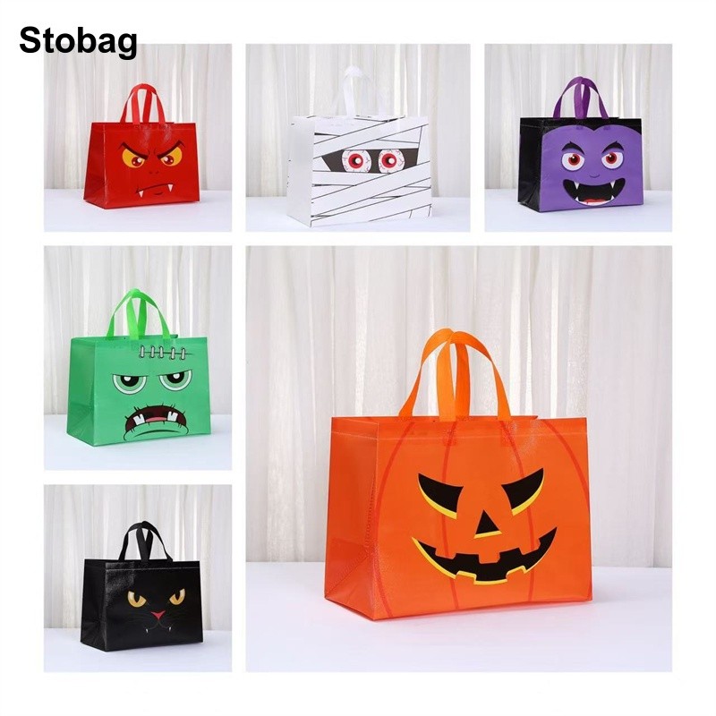 

StoBag 8/20pcs Halloween Non-woven Gift Tote Bag Kids Fabric Packaging Handbag Waterproof Storage Reusable Pouch Party Favor
