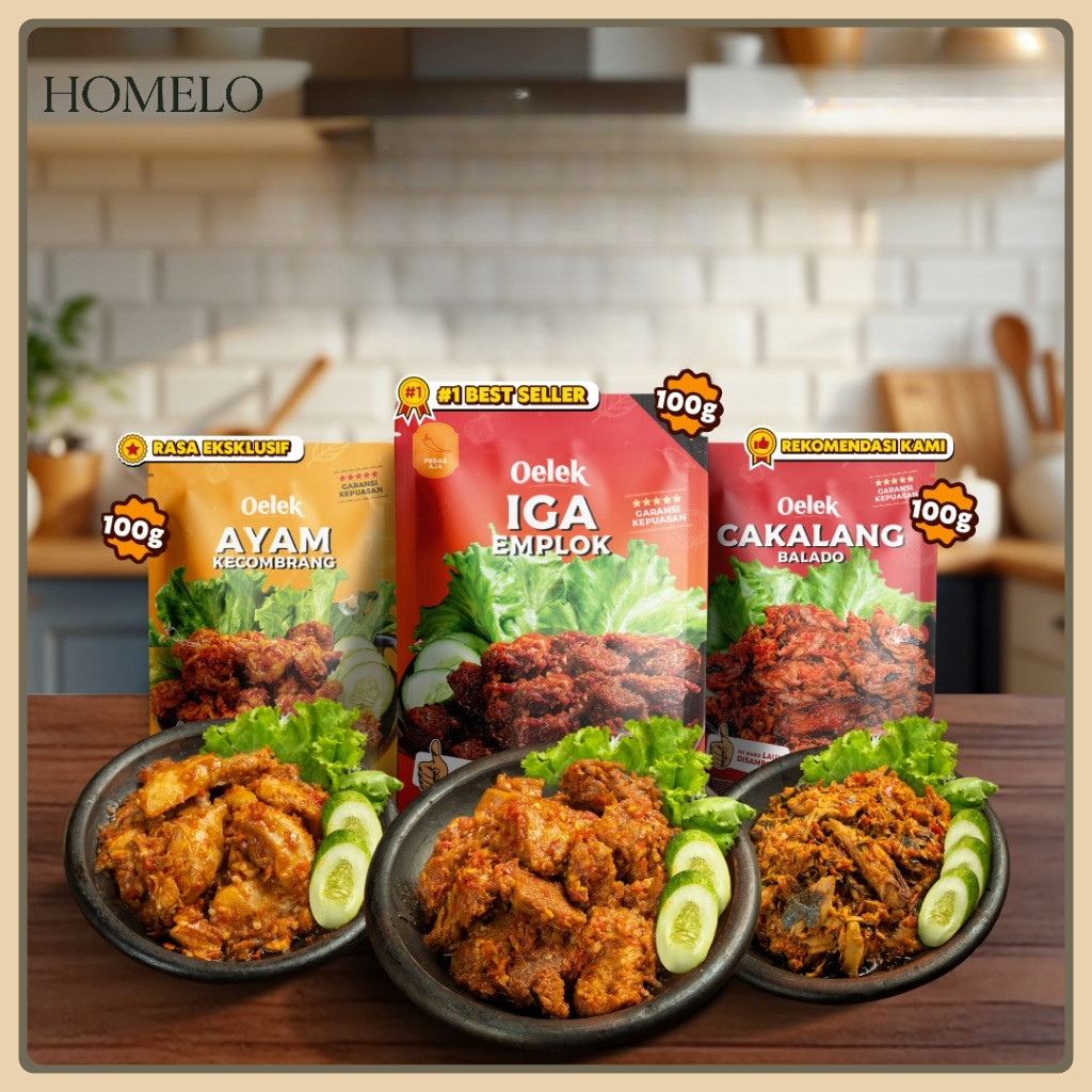 

(HOMELO) Oelek Paket Hemat 3 Bebas Pilih Spesial Iga Emplok / Ceker Mercon Tanpa Tulang / Cakalang Balado / Cumi Cabe Ijo / Ayam Kecombrang