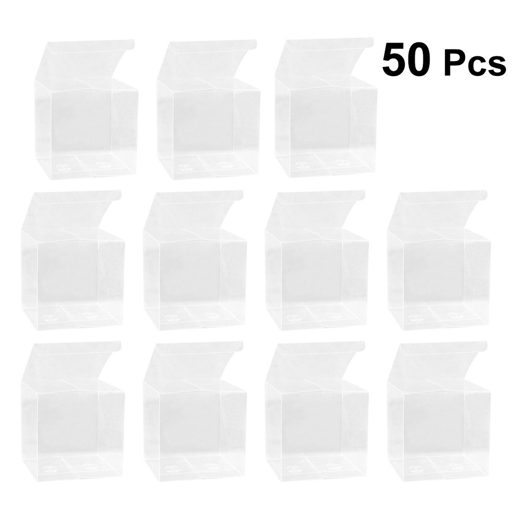 

50pcs Transparent Plastic Gift Box PVC Box Gift Packaging Wedding Birthday Celebration Baby Shower Box Party Supplies