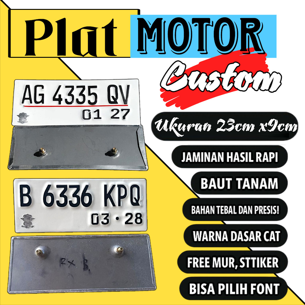 Plat motor custom warna putih satu pasang plat motor variasi warna putih plat motor baut tanam plat 