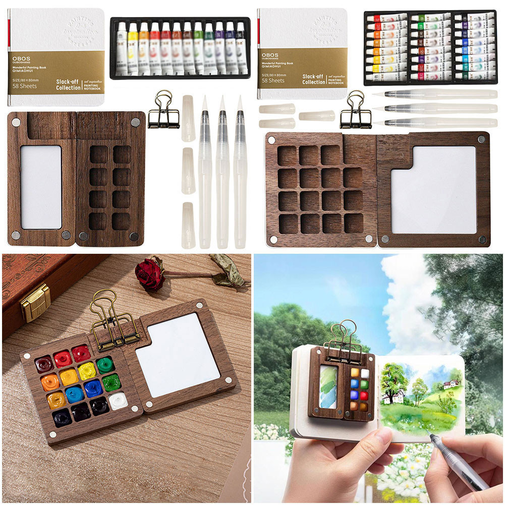 

Travel Paint Palette Pocket Artist Watercolor Set Mini Watercolor Palette Set Wooden Grid Paint Box Gift for Kids