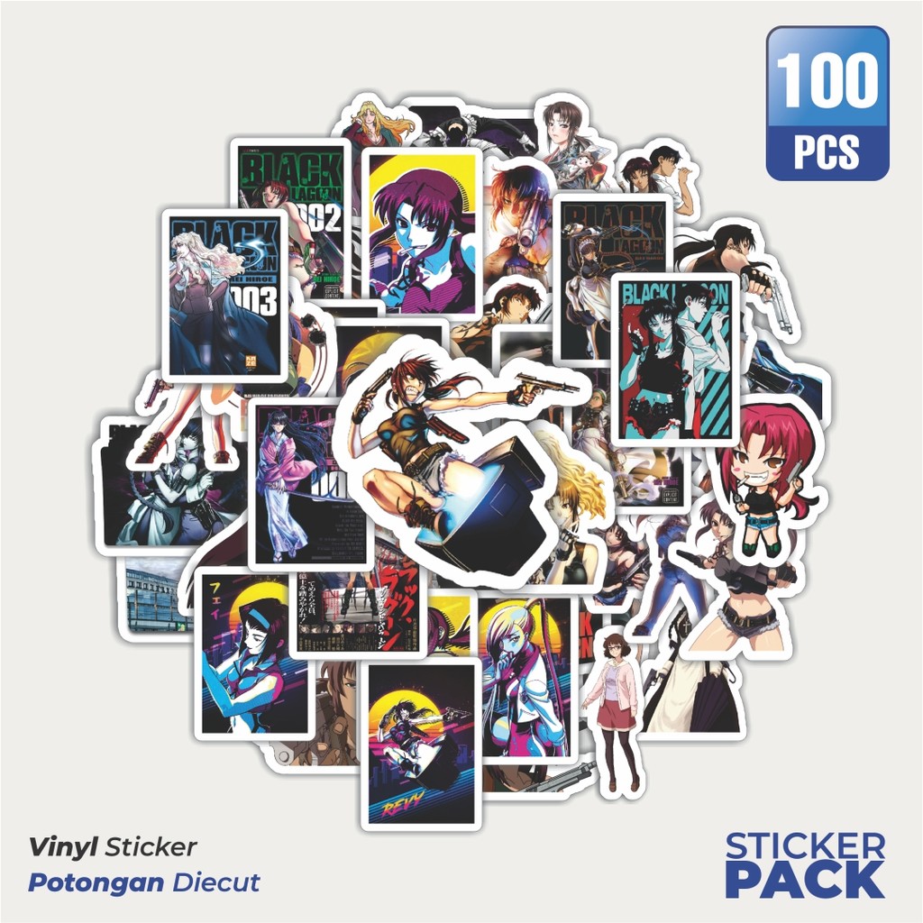 

100 PCS STIKER Stiker Anime Series Black Lagoon Karakter Mix Waterproof Aesthetic- Untuk Laptop, Motor, dan Helm - Paper Stationery Pack