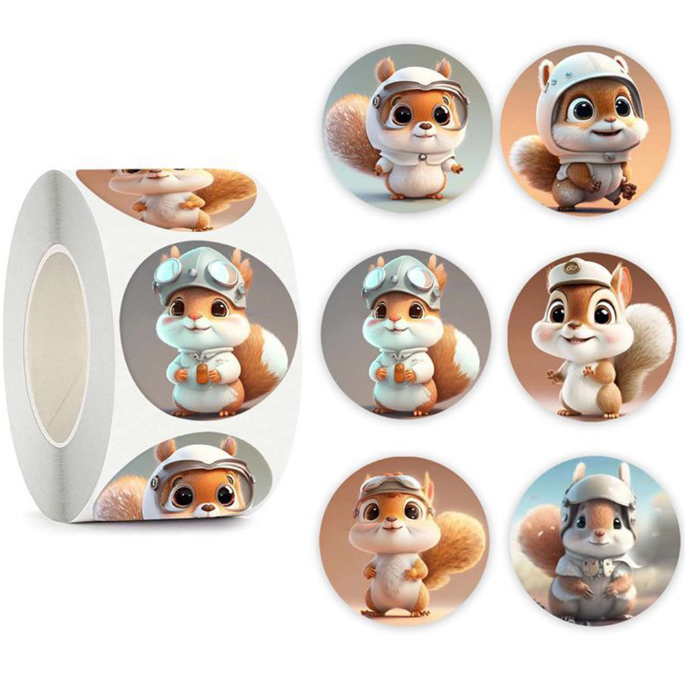 

100-500pcs Cartoon Cute Bear Squirrel Sticker Reward Praise Sticker Label, Envelope Seal Handmade Notebook Phone Guitar Sticker