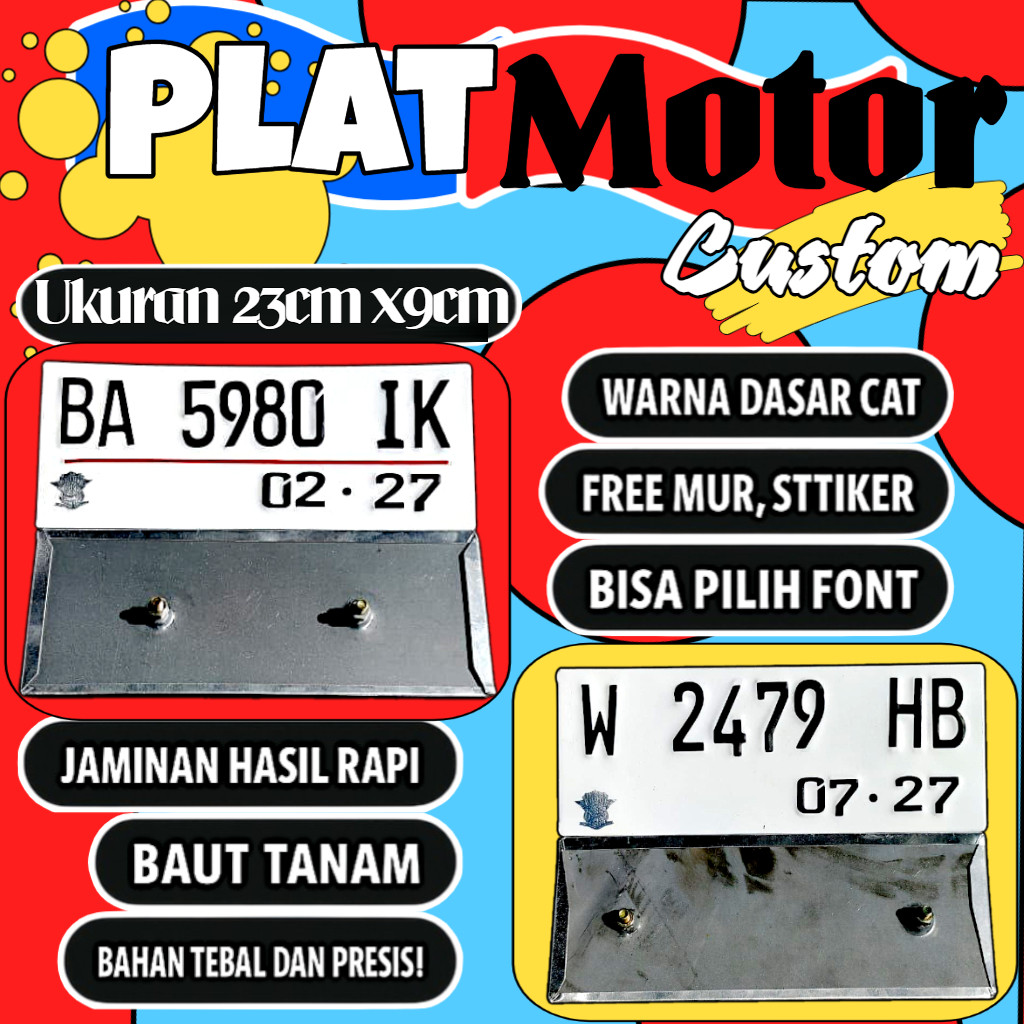 Plat motor custom warna putih satu pasang plat motor variasi warna putih plat motor baut tanam plat 