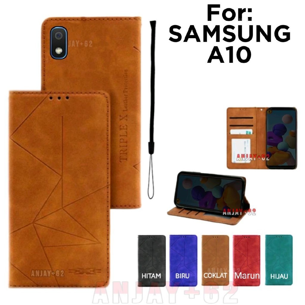 Case Untuk Hp Samsung A10 Flip Cover Magnet Dompet Kulit Tanpa Kancing Untuk Smartphone Casing MG1