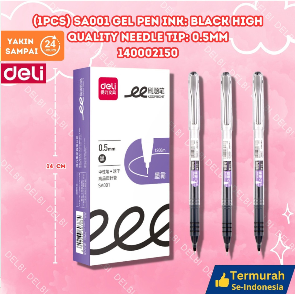 

Deli Pena Pen Ballpoint Pulpen 0.5 SA001 (1pcs) SA001 Gel Pen Ink Black High quality needle tip 0.5mm