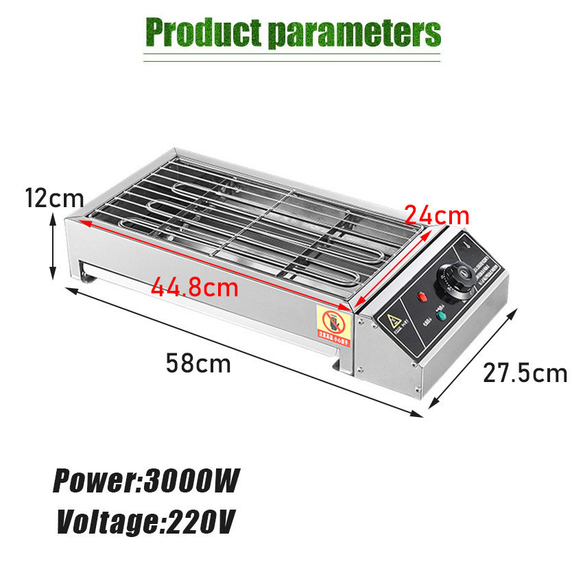 Panggangan BBQ Grill Listrik Besar Stainless Steel Kompor Alat Pemanggang Sate Daging Sosis Listrik