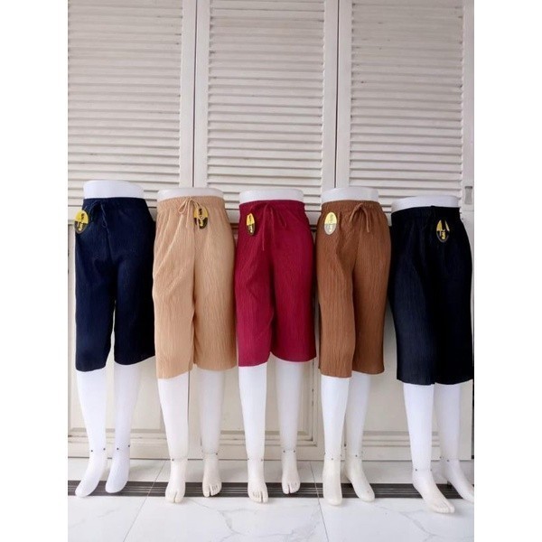 [CELANA  PLISKET LIDI PENDEK]••celana plisket hyget••celana wanita plisket lidi pendek 7/8