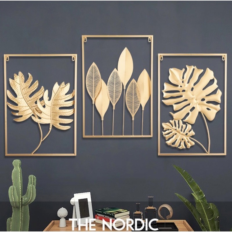 COD TERLARIS Hiasan Wall Decor 3D / Hiasan Dinding Mewah / Hiasan Dinding Daun Besi Emas