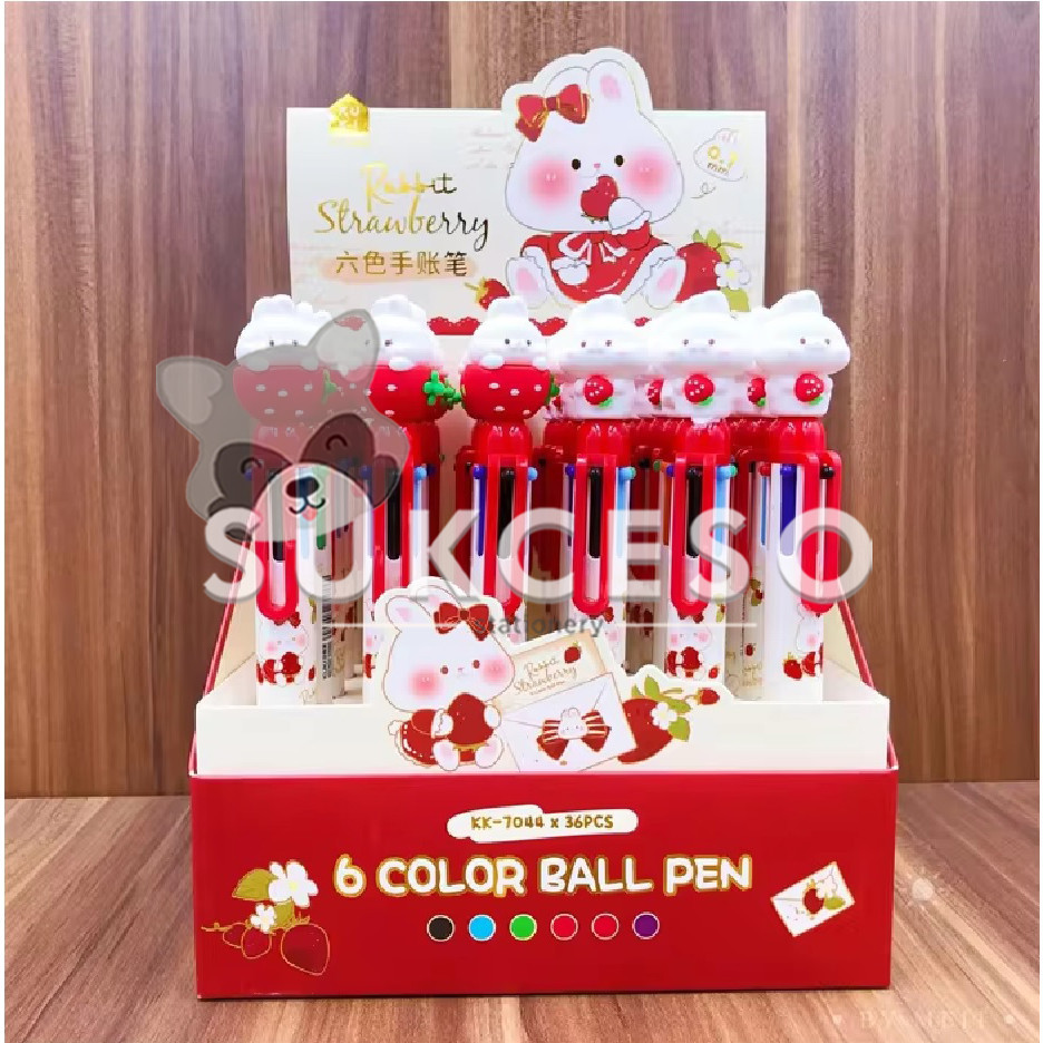

Fancy KUKI Ballpoint Rabbit Strawberry Pulpen Cetek 6 warna 0.7mm