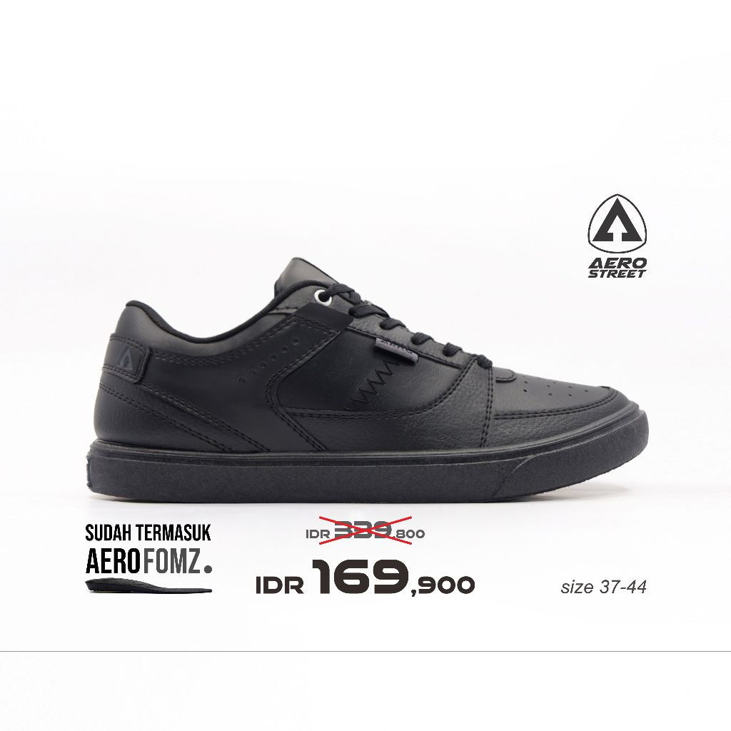 PROMO Aerostreet 37-44 Hoops Low All Black - Sepatu Sneakers Casual