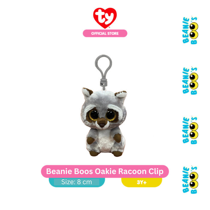 TOKOSANIA TY Beanie Boos Oakie Racoon Keychain - Gantungan Kunci Boneka Rakun