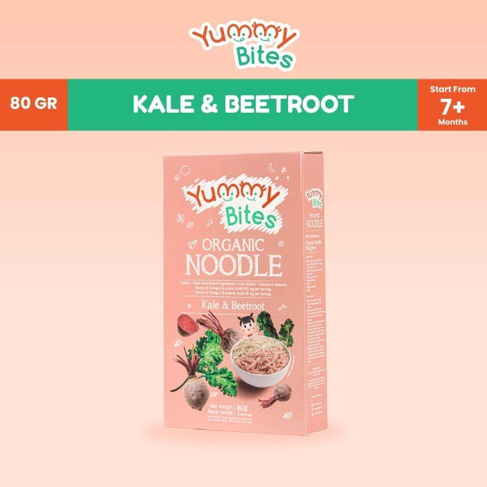 

Yummy Bites Organic Noodle 80 GR Mie Bayi Organik / MPASI / Mie baby - Kale Beetroot
