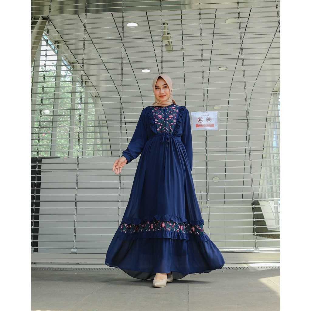 Jakarta Butik -  Baju Gamis Wanita  - Gamis Ceruty Bordir Rose Charm