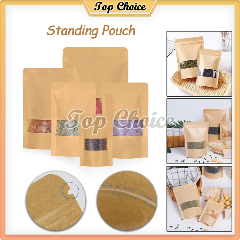 Standing Pouch Craft Windows Warna Coklat / Kemasan Paper Ziplock / Plastik Kemasan Makanan