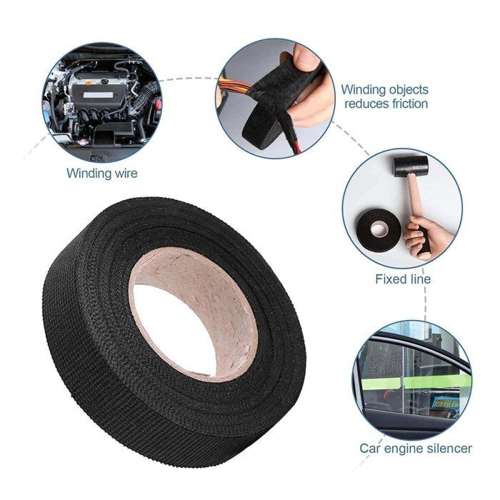 

Lakban Kain kabel elektronik Adhesive Cloth Tape Heat Resistant 15 M x 25 mm - Black