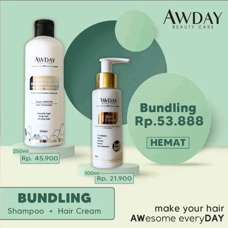 TOKO LARIS Paket Hemat Awday SUPER KERATIN 3in1 Shampoo Serum Hair 250ML & Haircream Condisioner / C