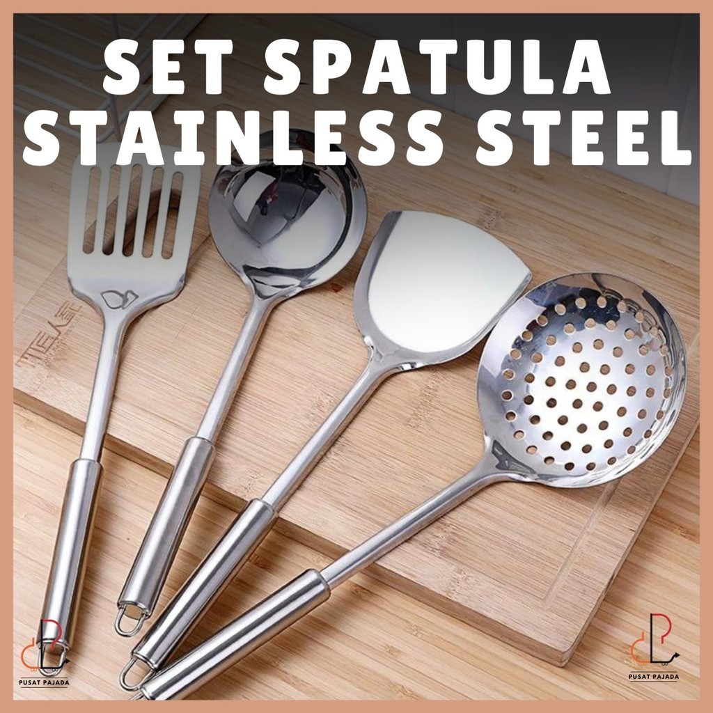 PAJADA Spatula Sutil Set 4 in 1 Alat Masak Lengkap Stainless Steel Anti Karat Steinless Isi 4 Kitche