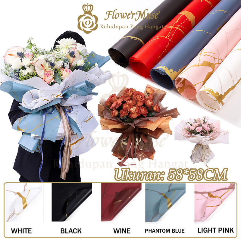 

Marble Cellophane Wrapping Paper Kertas Bunga/Flower Wrapping Paper Golden Marble /Cellophane Kertas Buket Motif Marmer Emas Bunga Florist/Waterproof Kertas Bungkus Pembungkus Bouquet Bunga Motif Granit Garis Emas