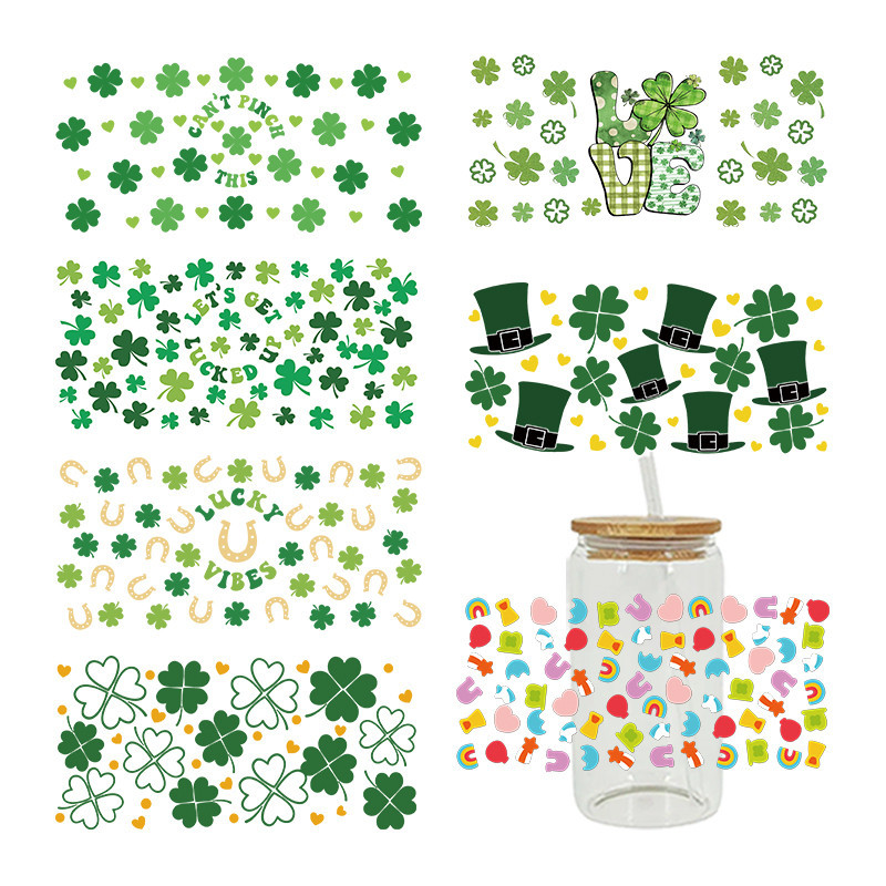 

UV DTF Sticker Leaf Theme For The 16oz Libbey Glasses Wraps Cup Can DIY Waterproof Easy To Use Custom Decals D9378