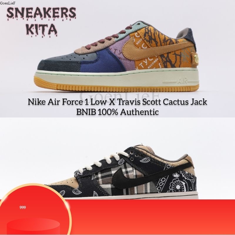 Sepatu Nike Air Force 1 Low x Travis Scott / Nike SB Dunk Low x Travis Scott Cactus Jack BNIB 100% A