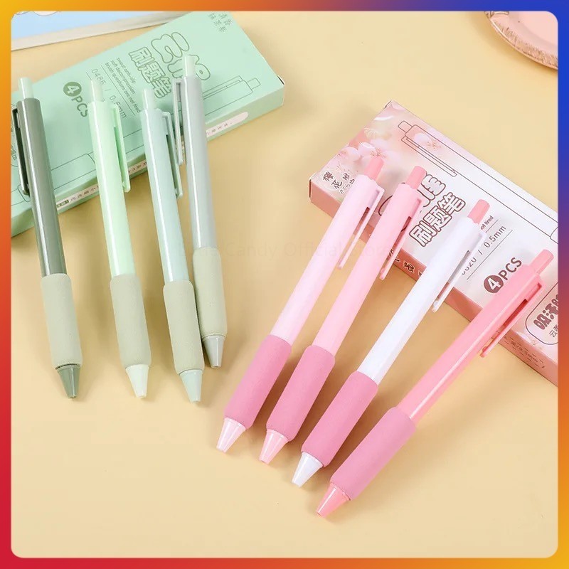 

1 Set Pena Gel Mekanik 4 Versi Warna / Pena Gel Mekanik Tinta Hitam 0,5mm