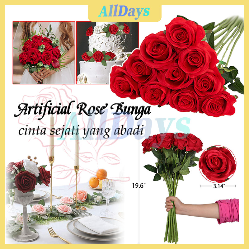 Bunga mawar palsu / Bunga Mawar 1 Tangkai Plastik / Buatan Imitasi Hias Dekor Buket Bouquet